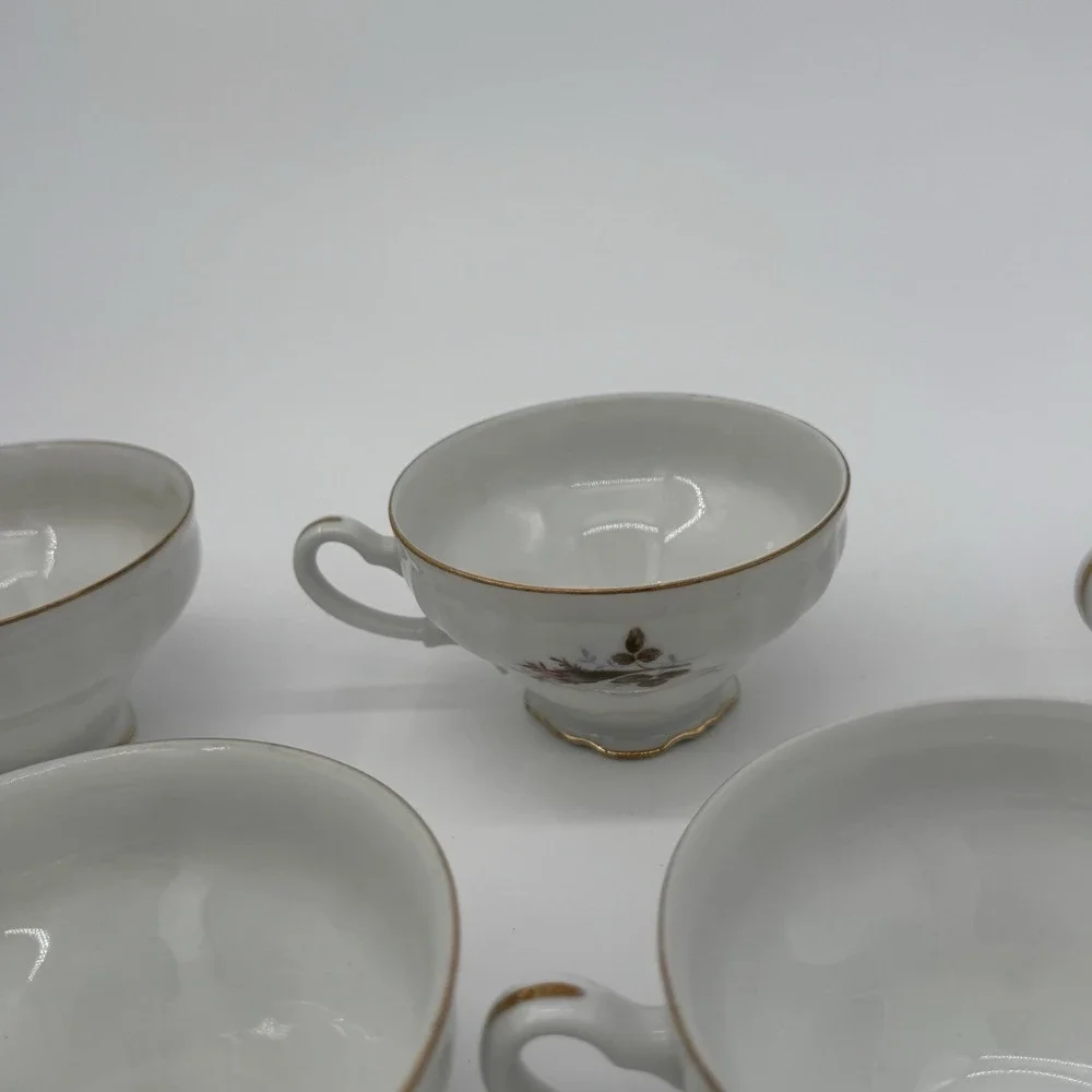 Vintage Royal Rose Fine China Japan Teacups Lot‎ Of 7 Pink Floral Gold Trim